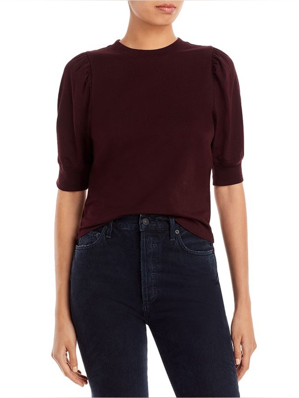 NWOT FRAME Frankie Organic Cotton Puff Sleeve Burgundy T-Shirt Size Small S